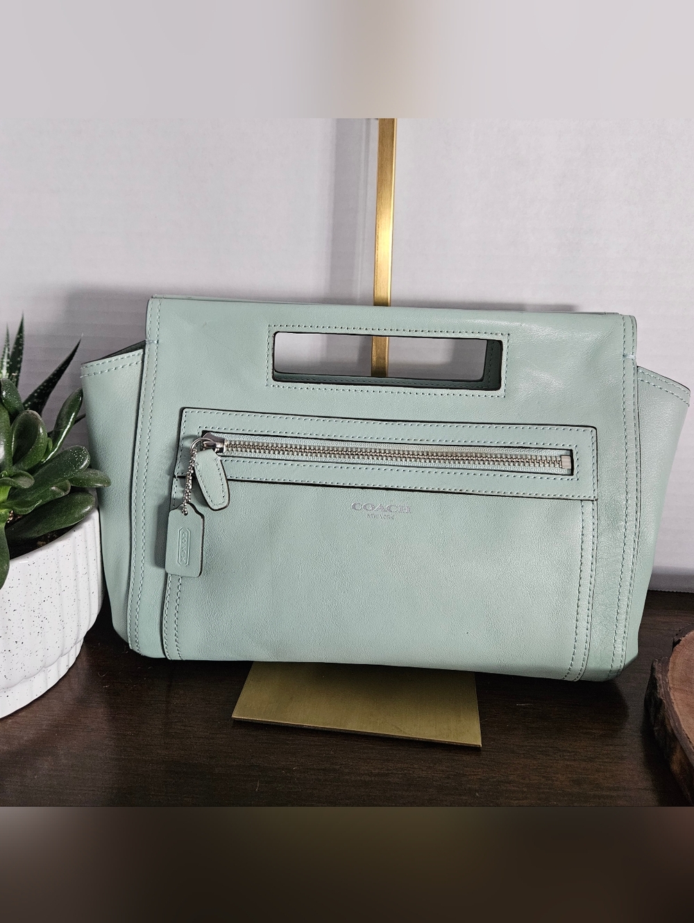 Coach Mint Green Glove Tanned Leather Legacy Basket Clutch Y2k